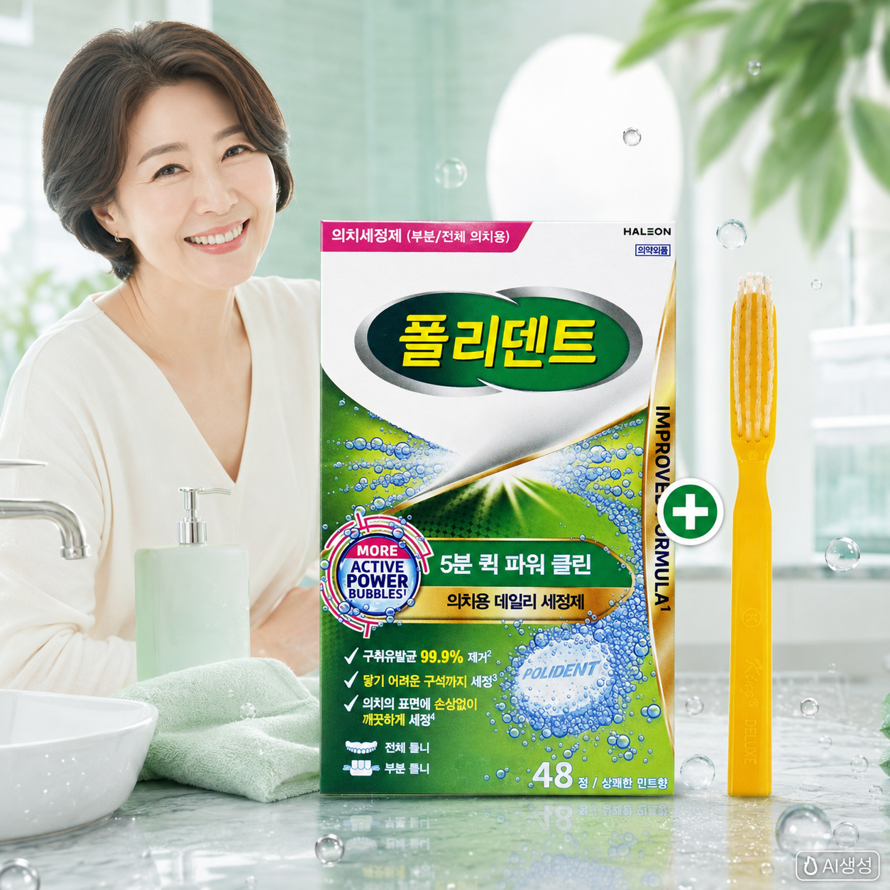 대용량 폴리덴트 5분퀵 파워클린 의치 틀니 세정제 치아 교정기 교정 유지장치 세척 48정 - 상품 이미지