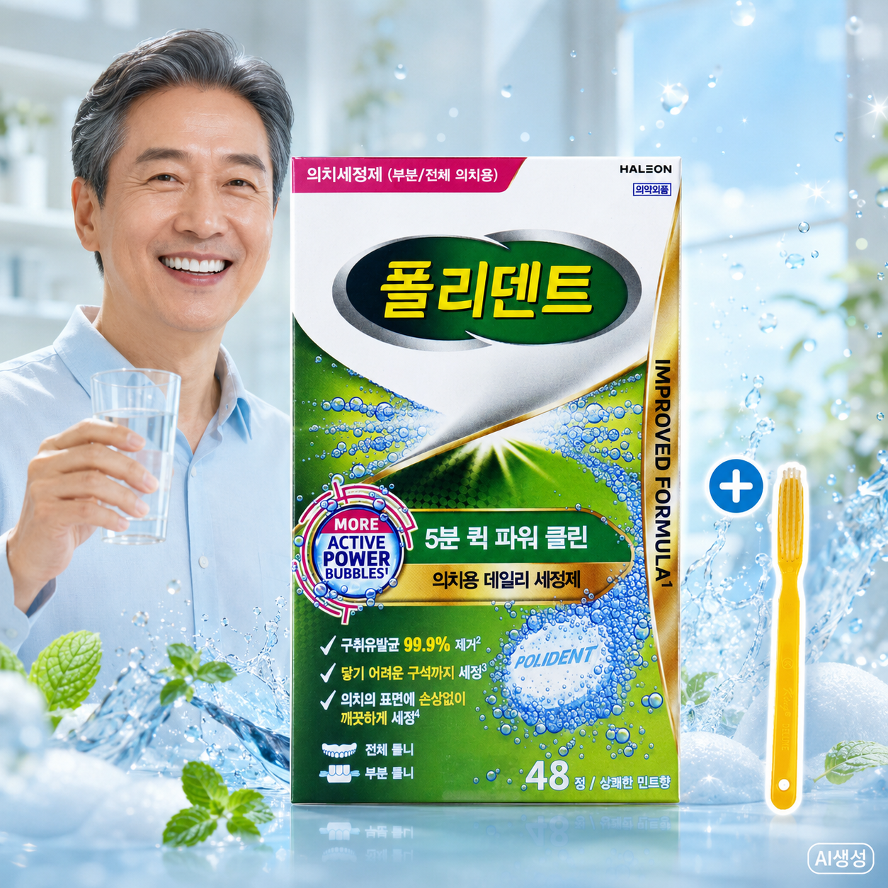 대용량 폴리덴트 5분퀵 파워클린 의치 틀니 세정제 치아 교정기 교정 유지장치 세척 48정 - 상세 이미지 2