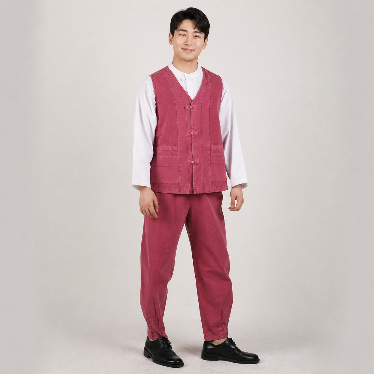 남자 봄가을 생활한복 20수 핀탁 조끼 바지 계량 개량 한복 절복 법복 - 상세 이미지 4