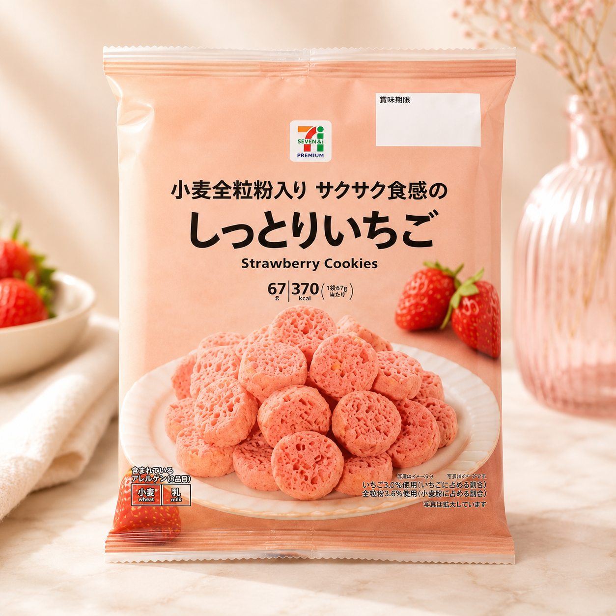 일본 세븐일레븐 싯토리 이치고 바삭한 식감의 촉촉한 딸기 초코 과자 67g - 상품 이미지