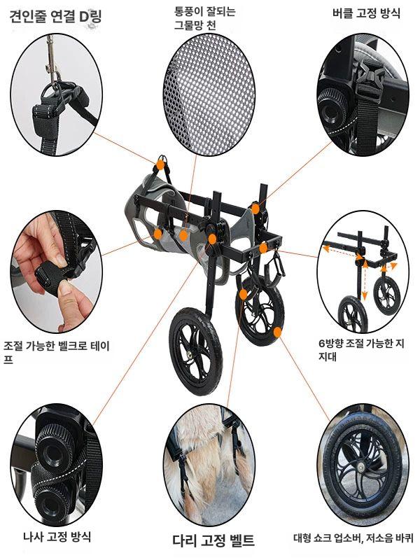 강아지 휠체어 보행기 애견 보조기 뒷다리 대형견 고양이 1. 블루 XS 소형 뒷다리용(바퀴 2개) - 상세 이미지 4