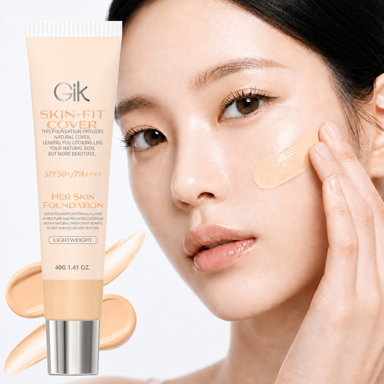 GIK 허스킨 시선파데 시선크림 물광 촉촉 커버 자외선차단 파운데이션 원컬러, 40g 상품 이미지