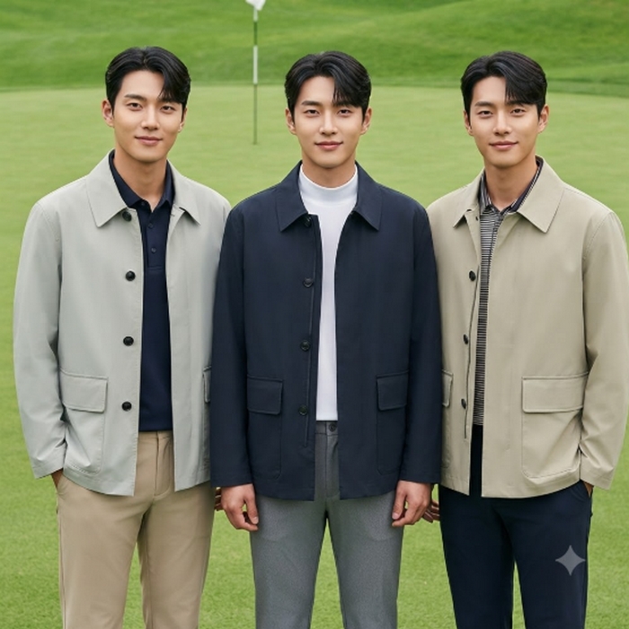 헤지스골프 남성 가을 빅 더블 포켓 하프 코트형 골프 바람막이 자켓 - 상세 이미지 2