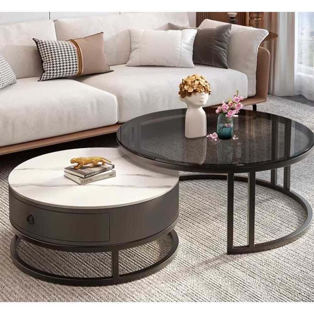 거실 수납 테이블 원형 인테리어 용품 좌식 낮은 밥상 탁자 50cm+70cm - 상품 이미지