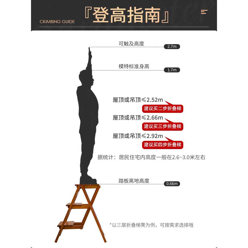 나무 사다리 간이 접이식 도서관 원목 실내 계단 3단 이미지 6