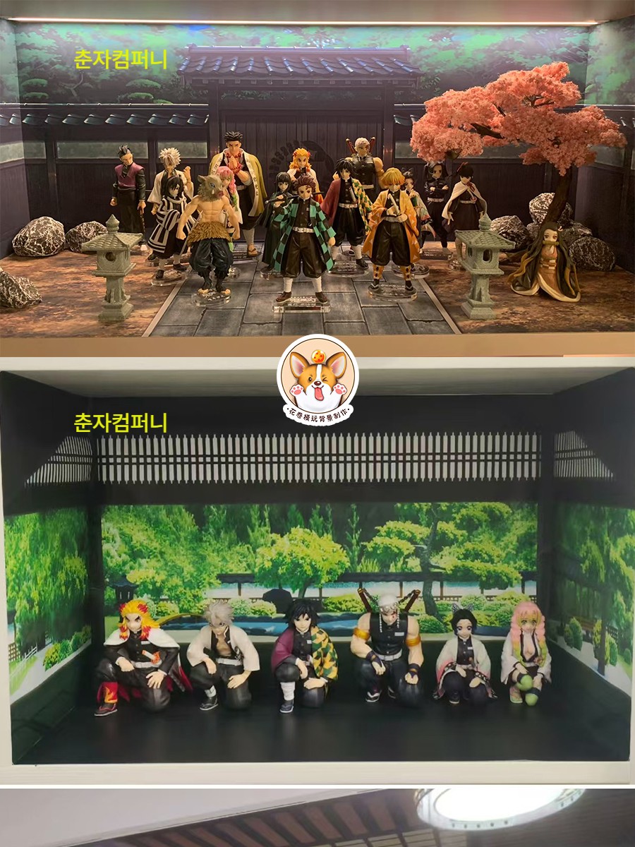 귀멸의 칼날 주합 회의 배경 스티커 이미지 피규어 박스 장면 케이스 장식 4면 사면 01 60 x 30x30 사면 배경용 양면테이프고정 - 상품 이미지