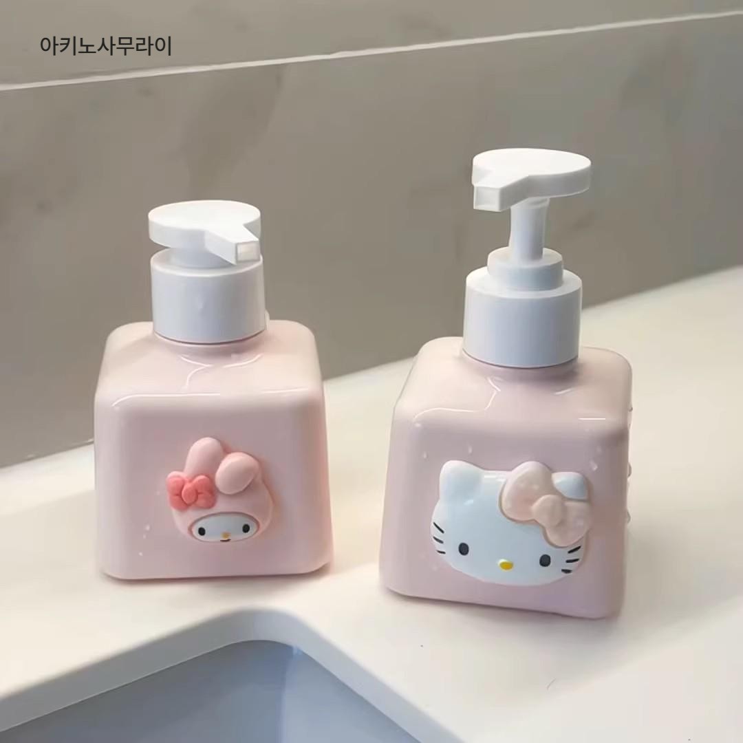 산리오 샴푸통 디스펜서 세제통 펌프통 리필통 헬로 키티 마이멜로디 키티캣+멜로디 분리용기 세트 - 상세 이미지 2