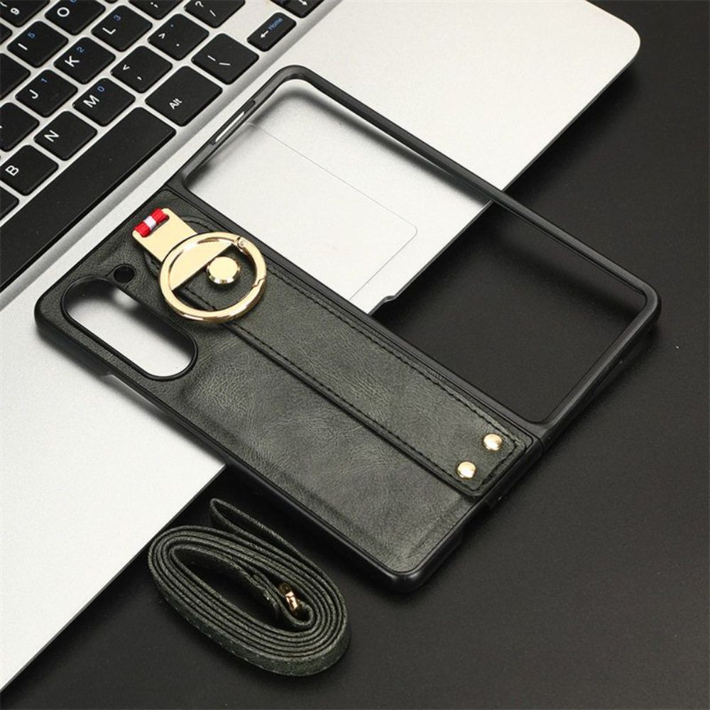 갤럭시폴드8 와이드 울트라 케이스 메탈 링 손목 스트랩 가죽 스티치 커버 - 상세 이미지 3