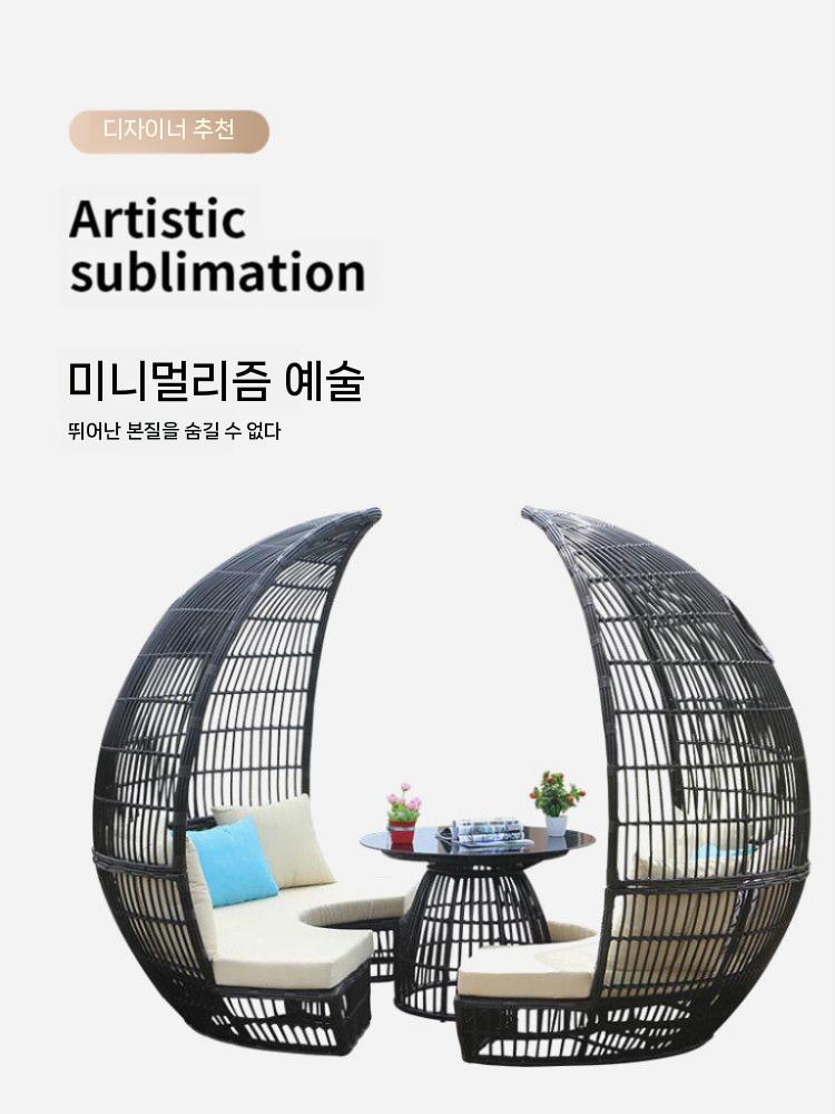 원형 라탄소파 야외소파 라탄쇼파 테라스 가구세트 해변 화이트 - 상세 이미지 5