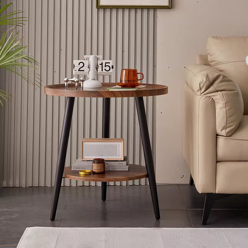 원형 2단 테이블 사이드 소파 침대옆 커피 협탁 선반 40x40x60 - 상세 이미지 2