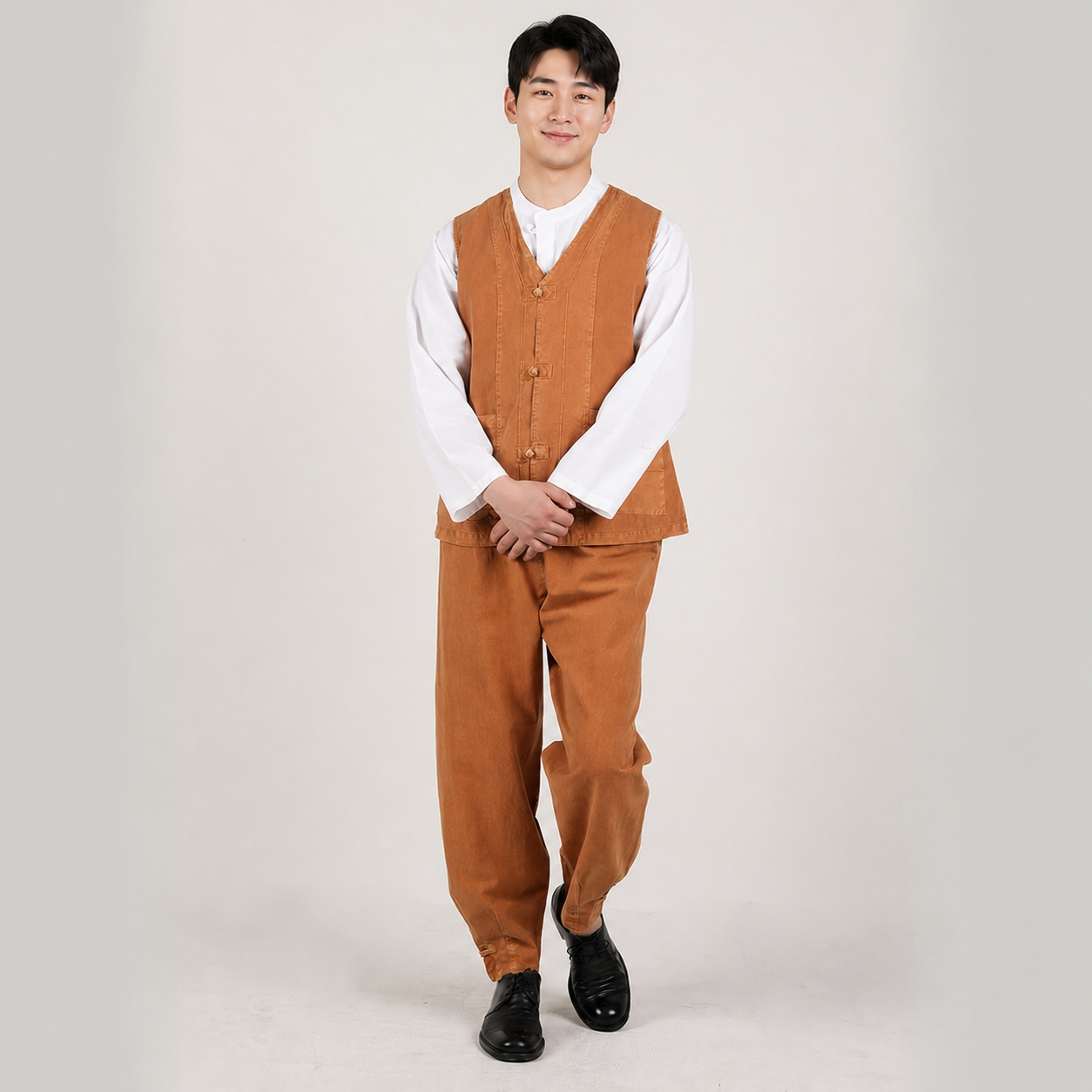 남자 봄가을 생활한복 20수 핀탁 조끼 바지 계량 개량 한복 절복 법복 이미지 8
