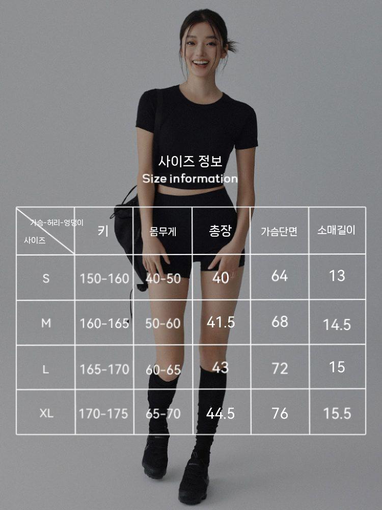 여성 운동복 크롭탑 반팔 폴댄스 필라테스 요가복 블랙 S - 상세 이미지 5