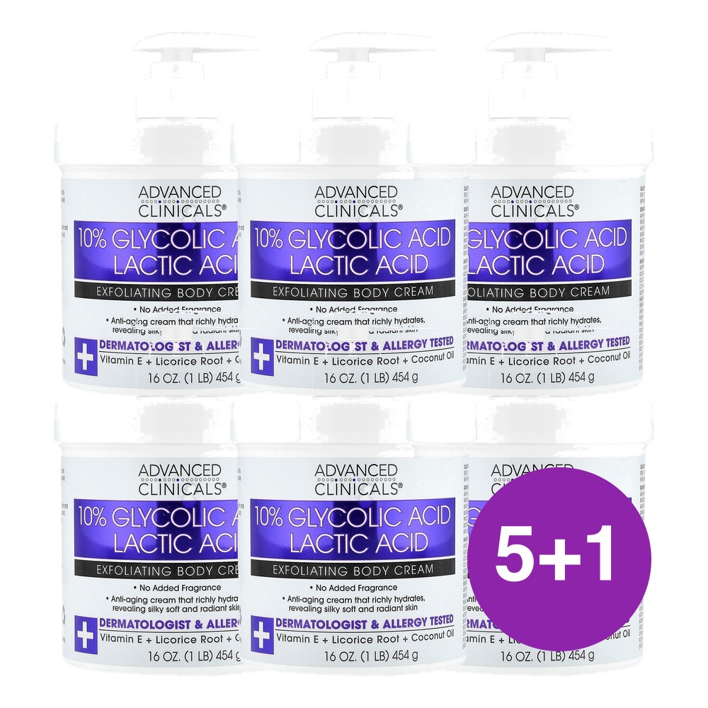 Advanced Clinicals 10% 글리콜산 각질 제거 바디 크림 454g, 6개 - 상품 이미지