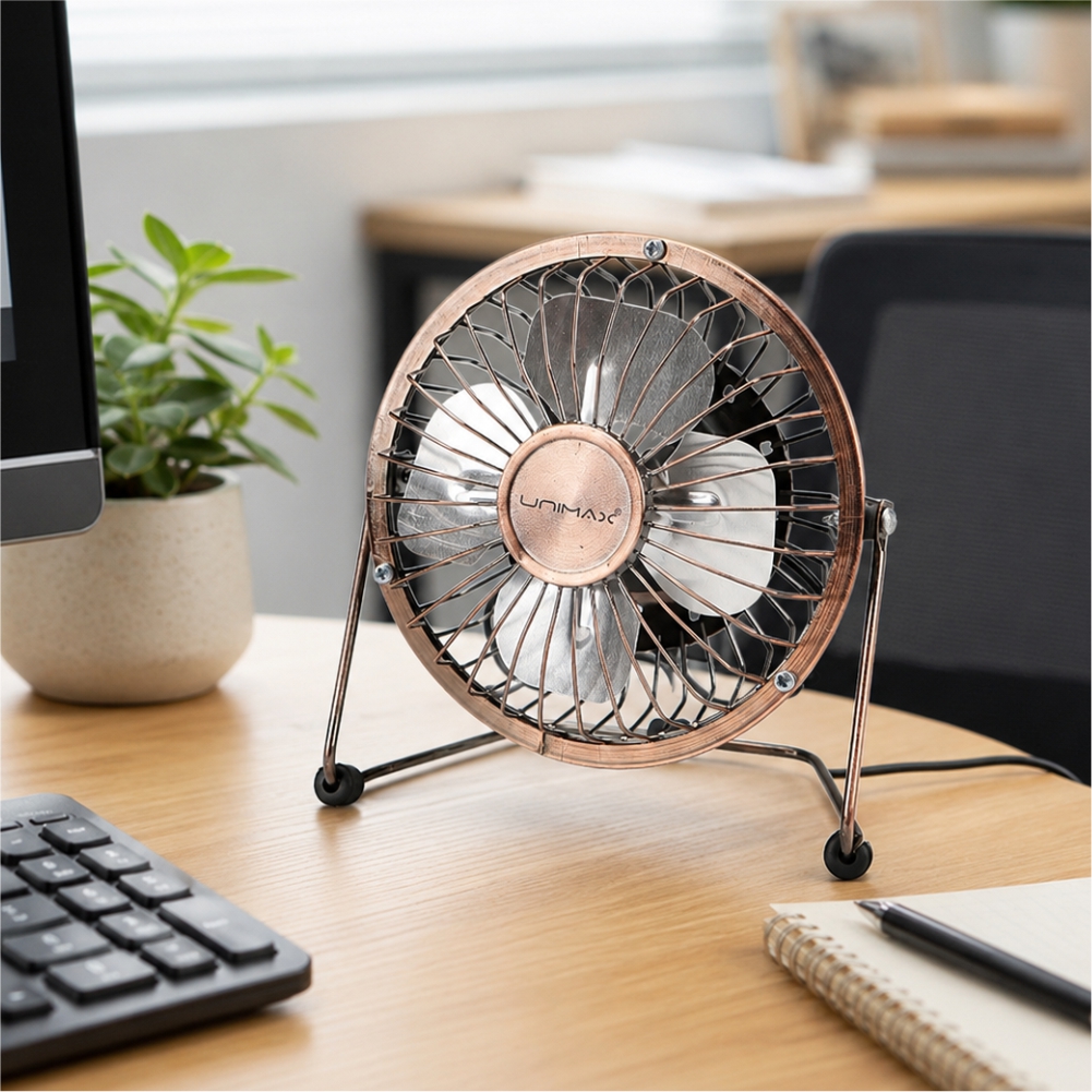 미니 탁상용 선풍기 레트로 황동 앤틱 매탈 빈티지 100mm 소형선풍기 USB 유니맥스 - 상품 이미지