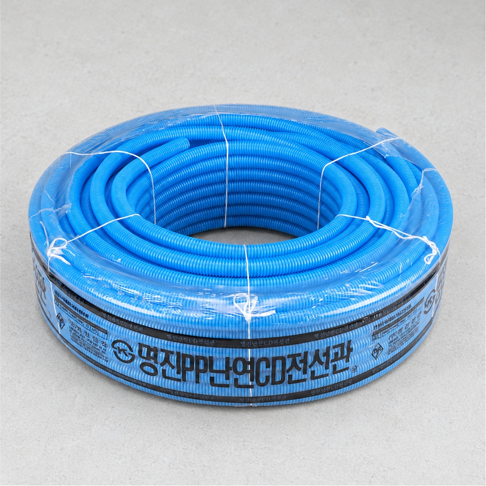 난연 CD 파이프 PP 전선관 전기공사 전선 배관파이프 16mm 청색 100M 주름관 - 상품 이미지