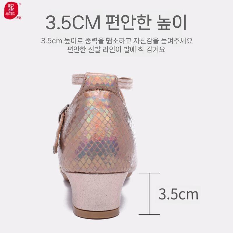 라틴댄스화 재즈화 사교댄스화 댄스슈즈 낮은굽 공연 연습용 샴페인 골드 24 - 상세 이미지 5