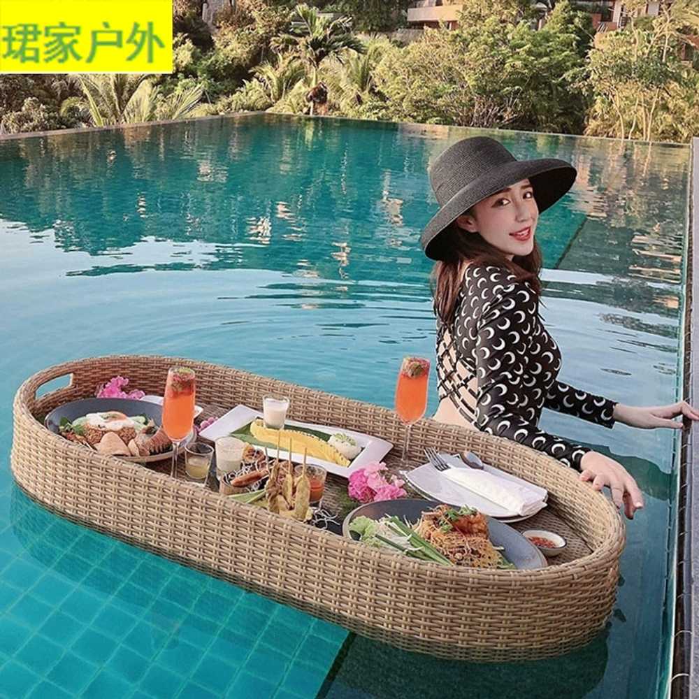하트 원목 플로팅트레이 호텔 리조트 조식 라탄 쟁반 80x80x20 - 상세 이미지 3