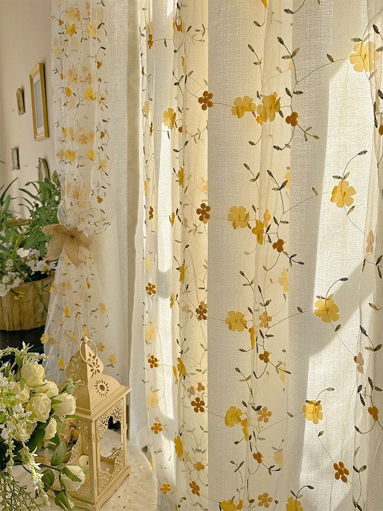 꽃무늬 커튼 이중 차광 유럽풍 창문 인테리어 막대 모델 폭130cmx높이120cm - 상세 이미지 4