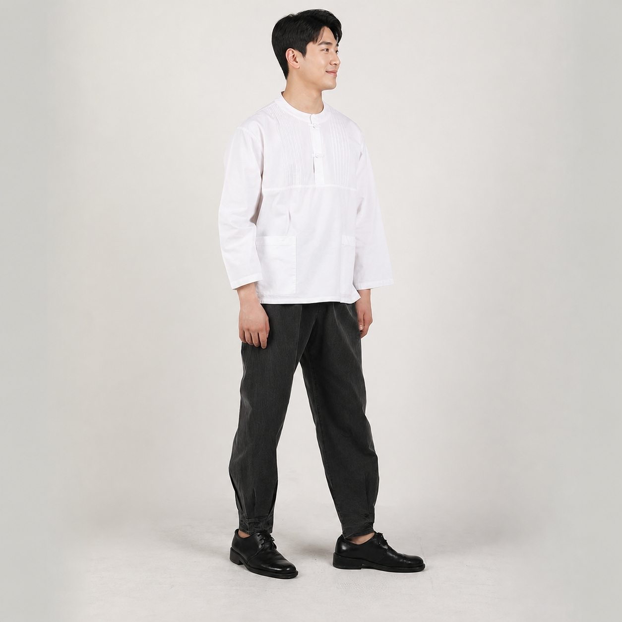 남자 봄가을 생활한복 20수 핀탁 티 바지 개량 계량 한복 절복 법복 - 상세 이미지 3