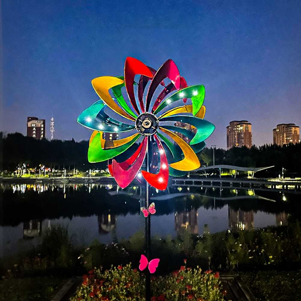 바람개비 양면 풍차 램프 공원 인테리어 야외 장식 컬러풀 - 상세 이미지 3