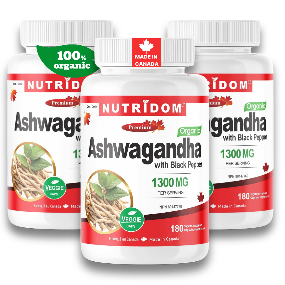 (3팩세트) 뉴트리돔 유기농 아쉬와간다 아슈와간다 1300mg 흑후추함유 180캡슐 - 상품 이미지
