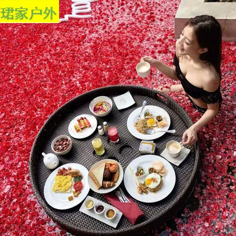 하트 원목 플로팅트레이 호텔 리조트 조식 라탄 쟁반 80x80x20 - 상세 이미지 4