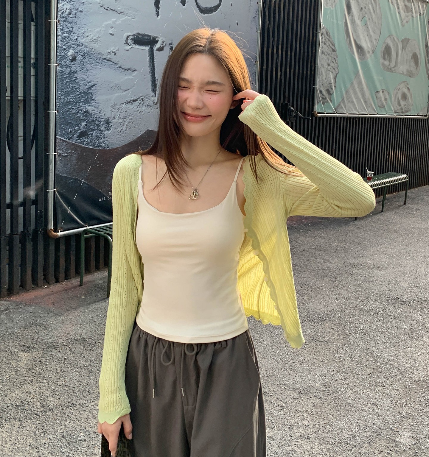 Kano 볼레로가디건 린넨 슬림 펀칭 크로쉐 여성 가디건 - 상품 이미지