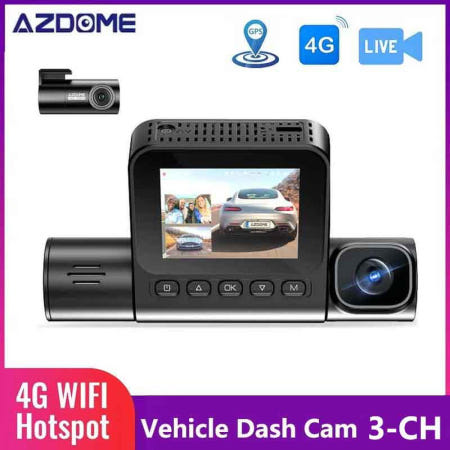 [해외]카플레이 네비게이션 carplay AZDOME S58 대시캠 3채널 4G WIFI 핫스팟 내장 카메라 라이브 스트림 비디오 GPS 추적 차량 무료 앱 차량용 DVR 대시캠