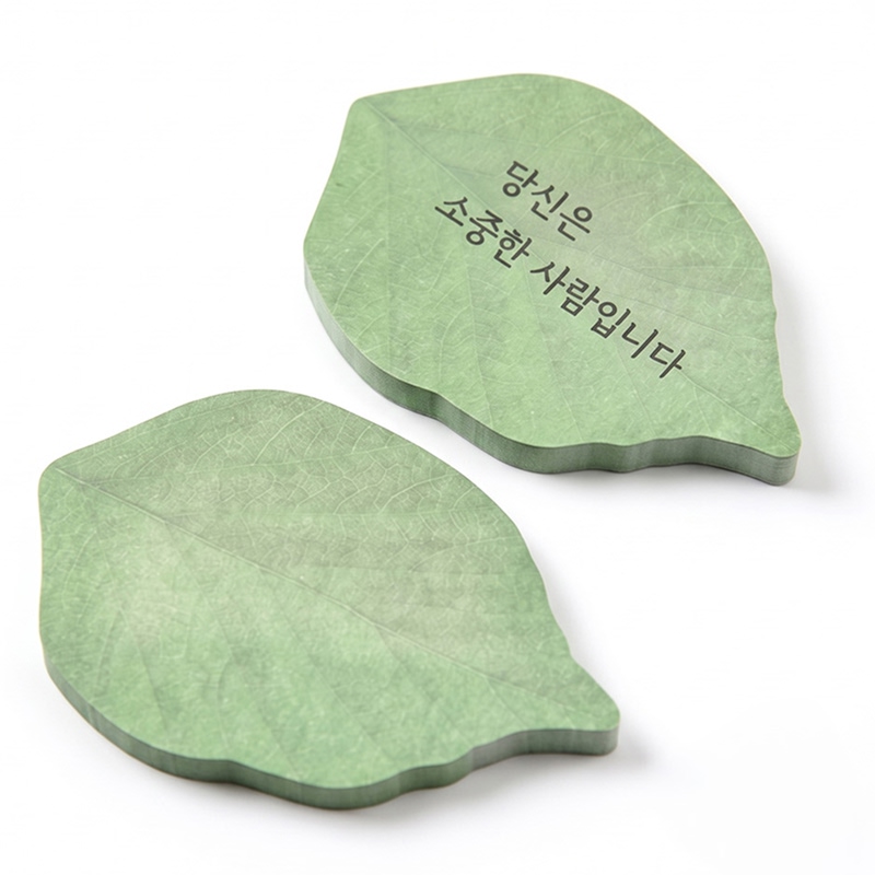 초록 나뭇잎 점착 메모지 예쁜 접착 포스트잇 다꾸 특이한 디자인 떡메모지 독서 스티키노트 - 상품 이미지