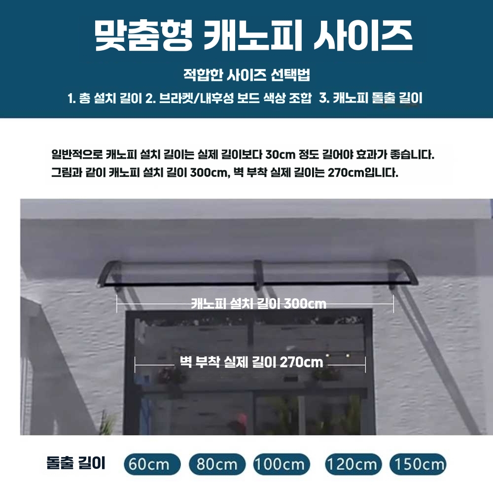 렉산처마 어닝 테라스 슬레이트 빗물받이 주택 시공 60x60cm(알루미늄 프레임) - 상세 이미지 4
