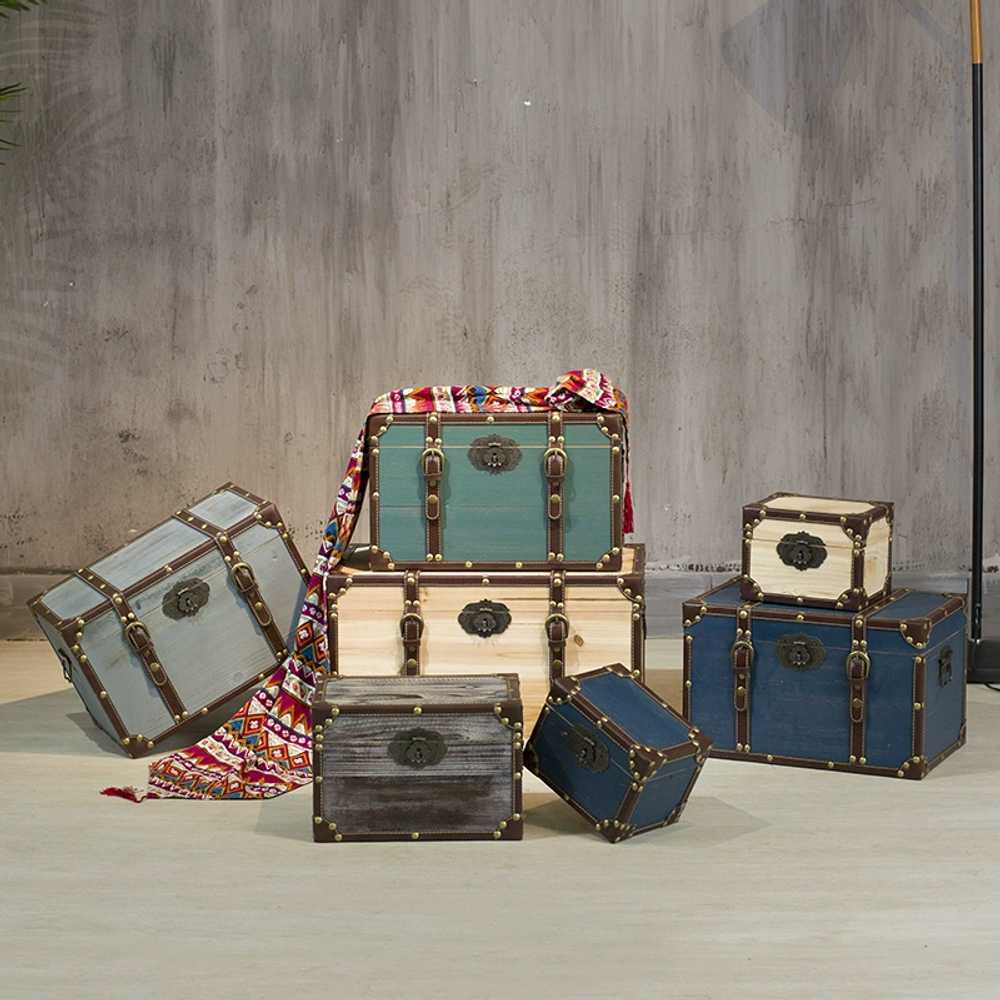 빈티지수납함 수납 박스 우드 디스플레이 복고풍 소품 나무색40x25x25CM - 메인 이미지