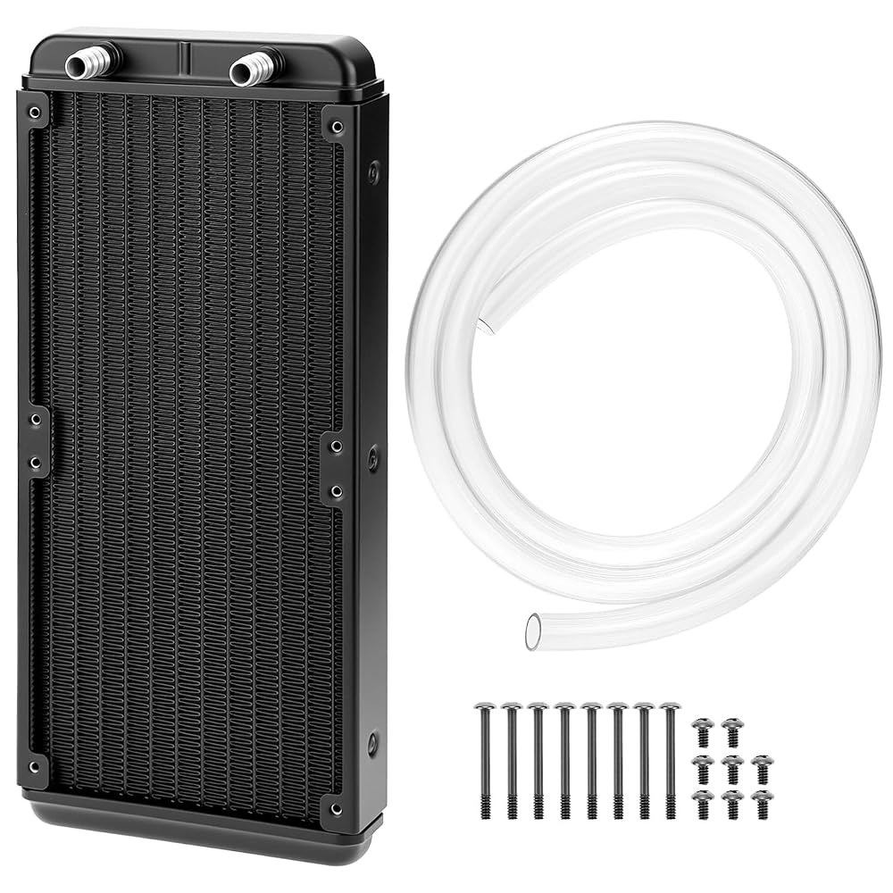 QWORK 240mm 수냉 라디에이터 12 파이프 순수 구리 핀 열교환기 275x120x30mm PC CPU VGA 액체 냉각 산업용 인버터 및 레이저 시스템용 G1/4 스레드 - 상품 이미지