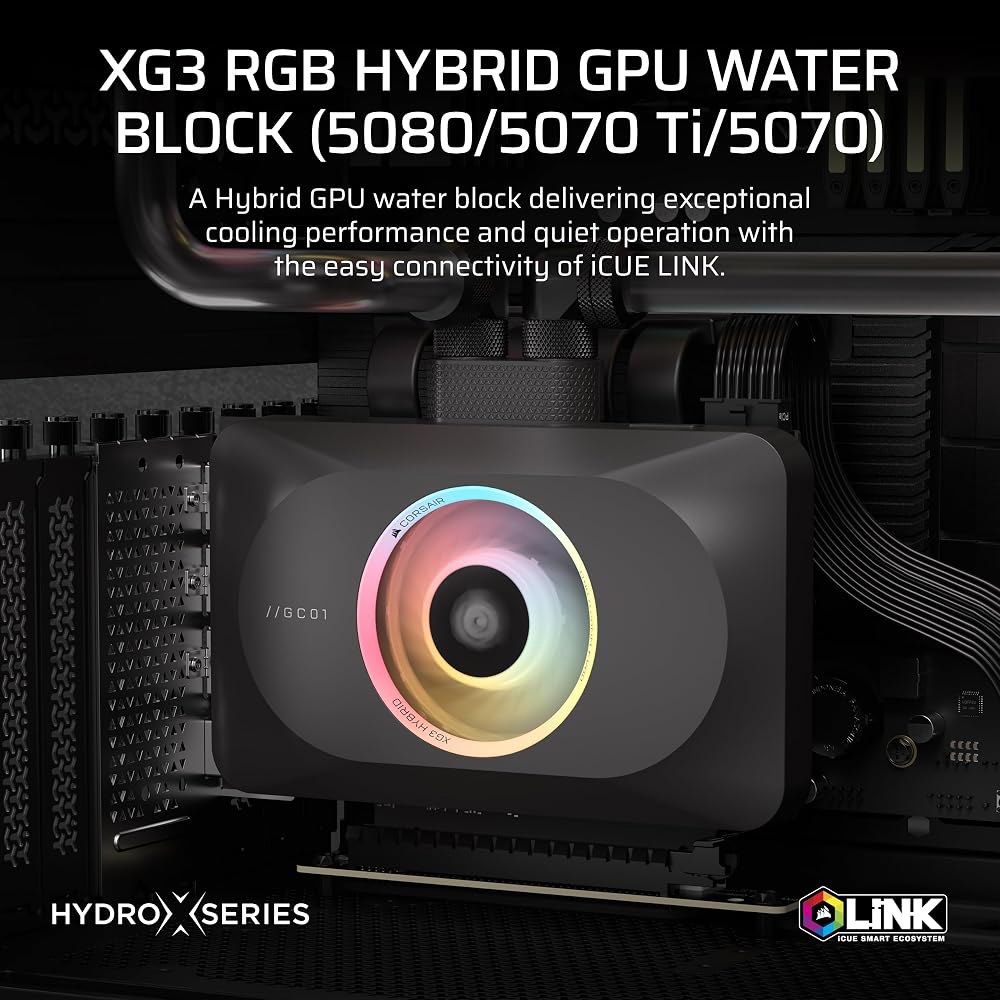 CORSAIR XG3 RGB 하이브리드 GPU 워터 블록 - 맞춤형 냉각, 5080, 5070 Ti, GPU와 호환, 주소 지정 가능한 LED 18개, iCUE 링크 연결, 내장 - 상세 이미지 2