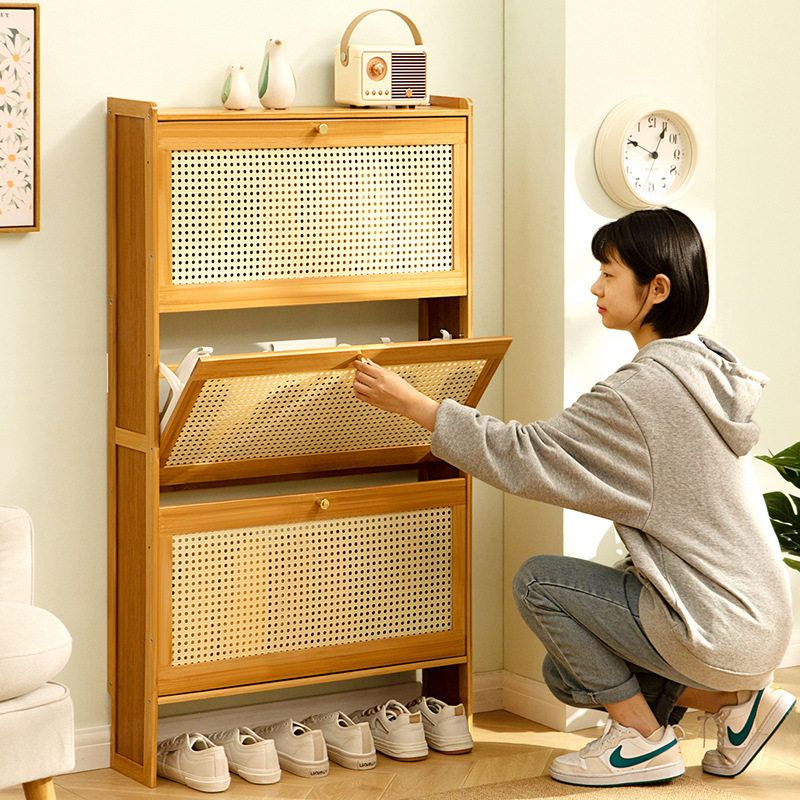 라탄 신발장 슬림 수납장 틈새 선반 접이식 정리대 현관 50cm 2단 - 상세 이미지 3