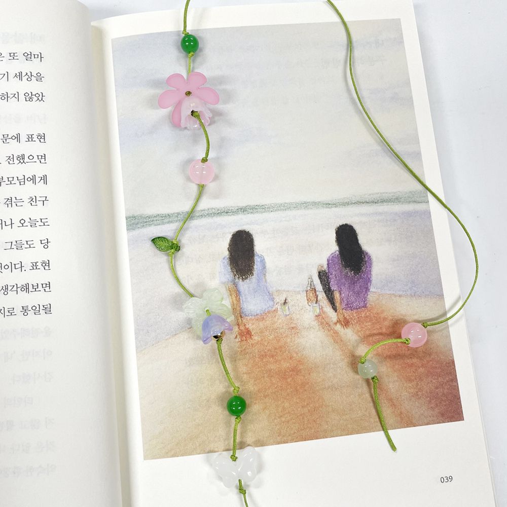연꽃 비즈 끈갈피 만들기 끈 꽃 책갈피 만들기 DIY 북마크 독서템 - 상세 이미지 5