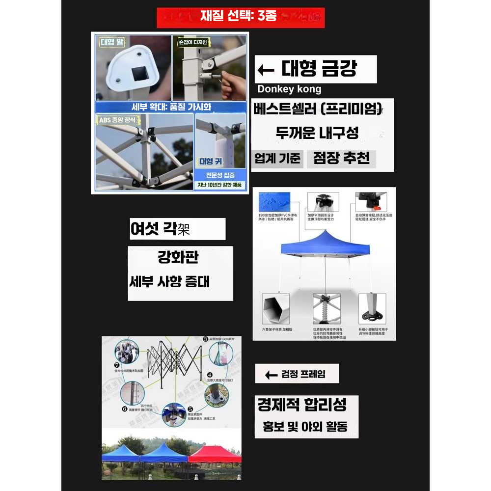 캐노피 노점 행사 천막 차고 대기실 텐트 미니 소형 2X2M 레드 - 상세 이미지 5