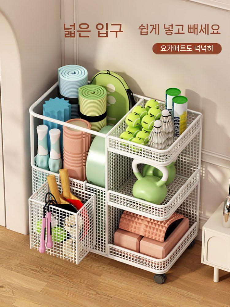 요가매트 수납함 운동기구 거치대 정리함 보관랙 홈트 화이트 - 상세 이미지 5