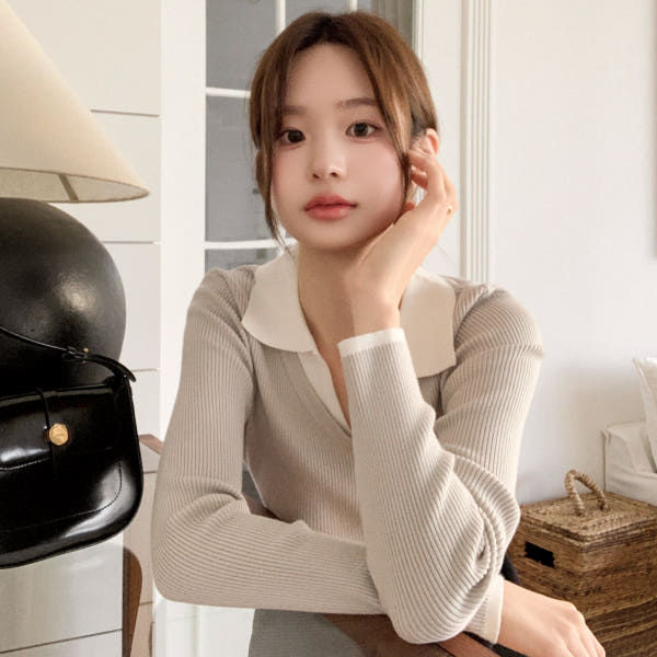아뜨랑스 카라 배색 긴팔 니트 nt5606