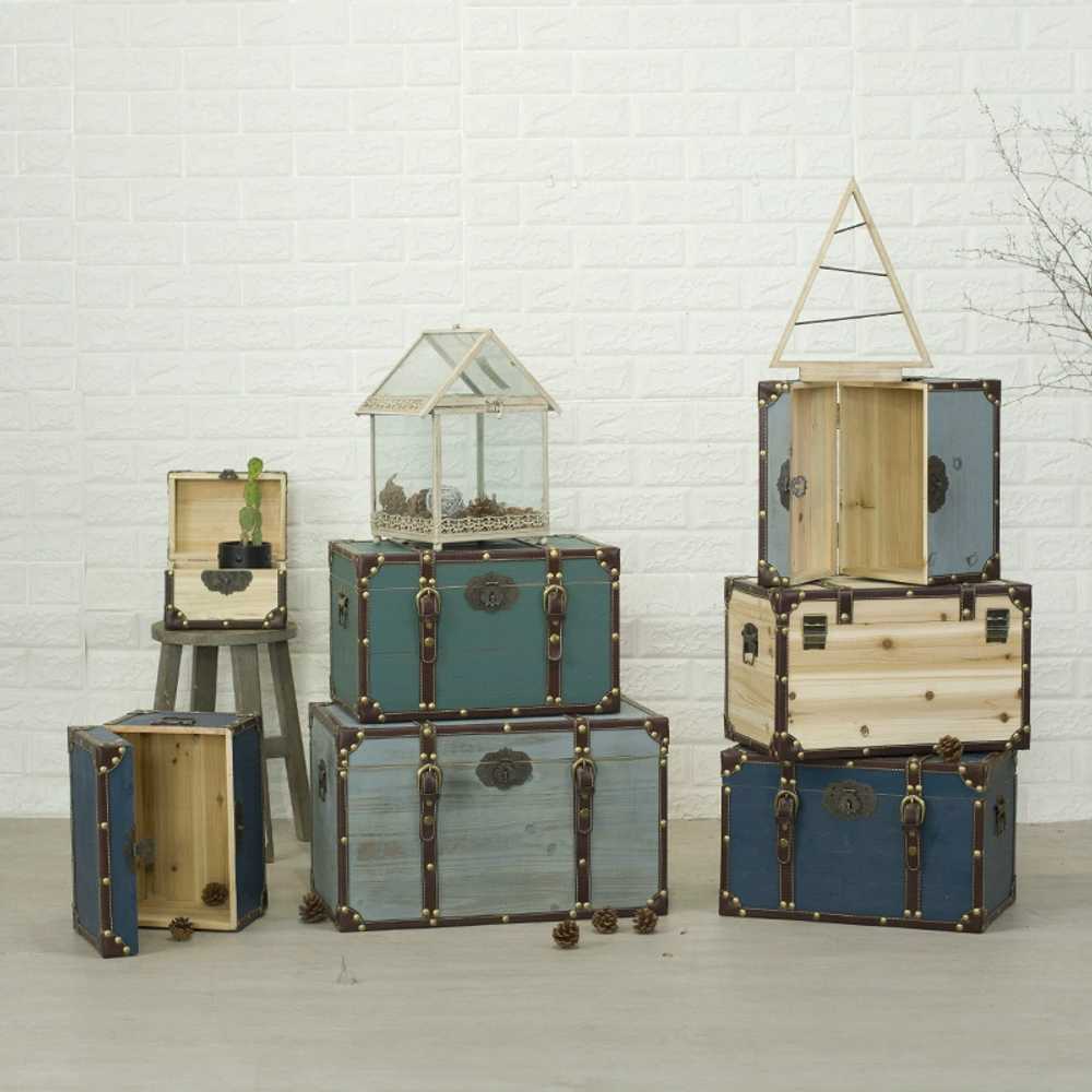 빈티지수납함 수납 박스 우드 디스플레이 복고풍 소품 나무색40x25x25CM - 상세 이미지 4