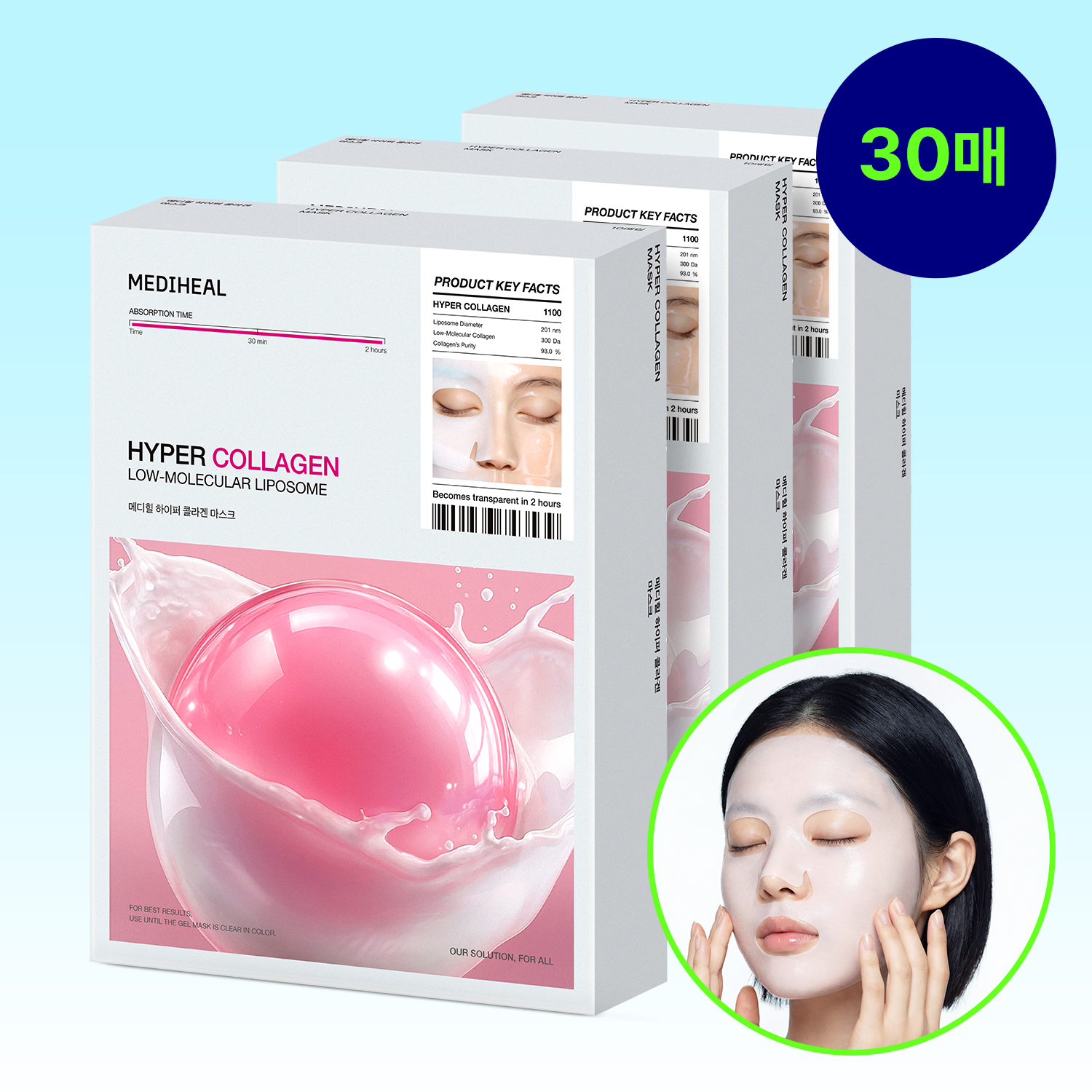 메디힐 하이퍼 겔 마스크 콜라겐, 1매, 30개
