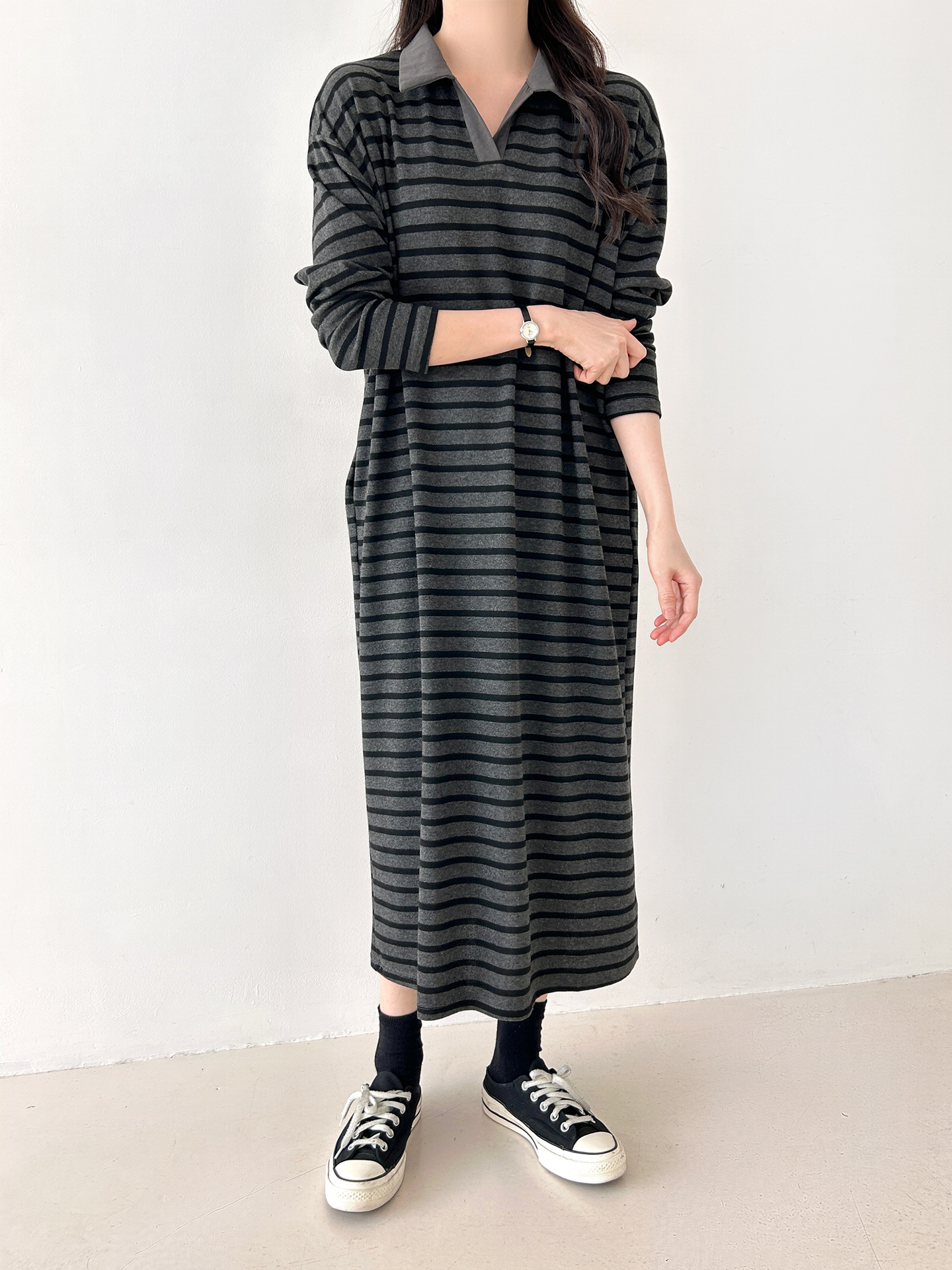 언니스토리 이송 카라 단가라 원피스 가을 데일리룩 코디 - 상세 이미지 4