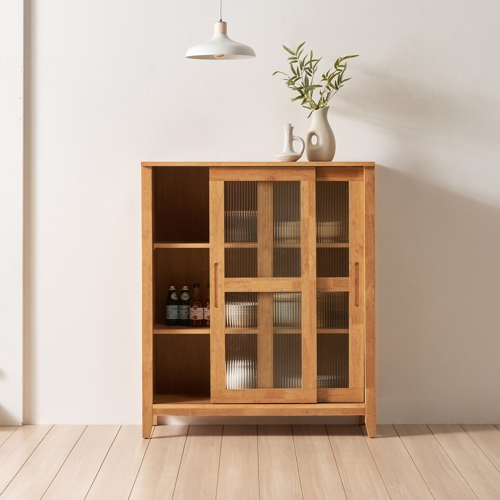 홀튼 홈카페 원목 다용도 슬라이딩 미닫이 주방 수납장 1000x400x1200mm, 3단, 네추럴 - 상세 이미지 2