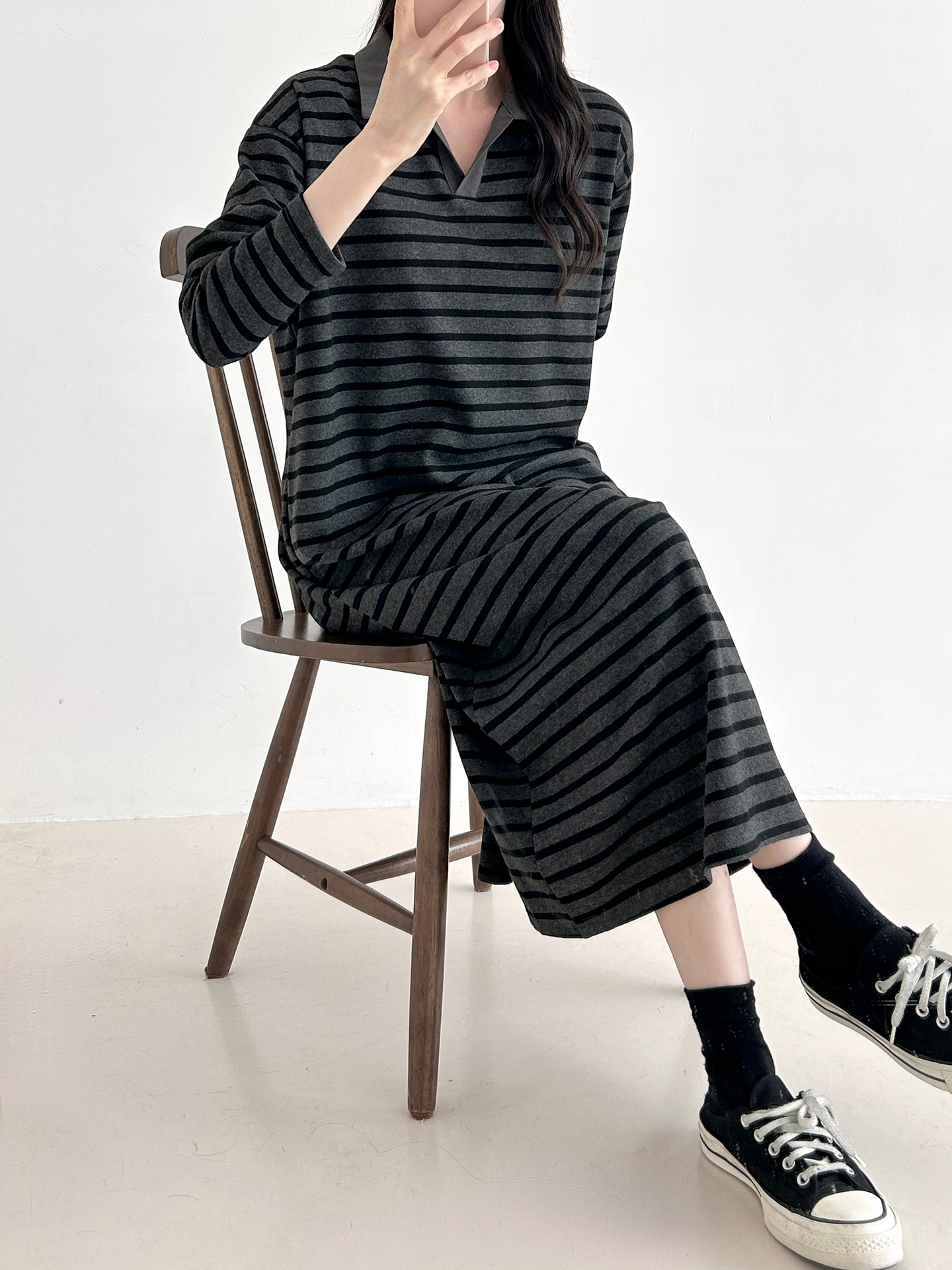 언니스토리 이송 카라 단가라 원피스 가을 데일리룩 코디 - 상세 이미지 5