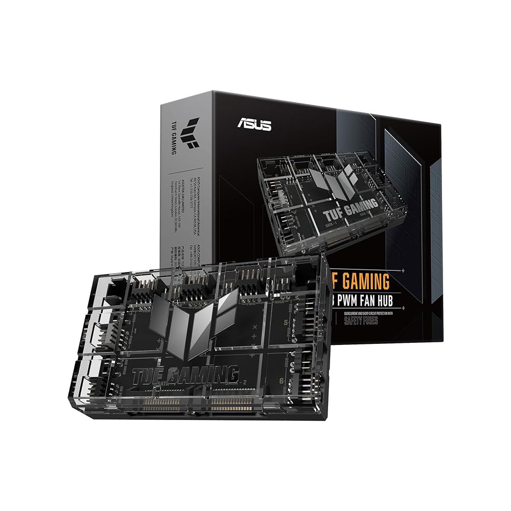 ASUS TUF 게이밍 ARGB PWM 팬 허브(6개의 케이스 팬, 및 RGB 커넥터, 선명한 전원 작동 표시기, 안정적인 듀얼 SATA 지원), 2년 보증 - 상품 이미지