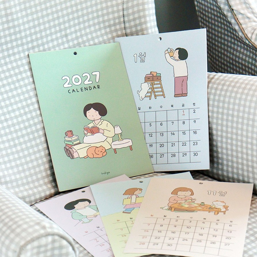 2027 벽걸이 달력 27년 인디고 일러스트 캘린더 2027년 예쁜 포스터 스케줄러 - 상품 이미지