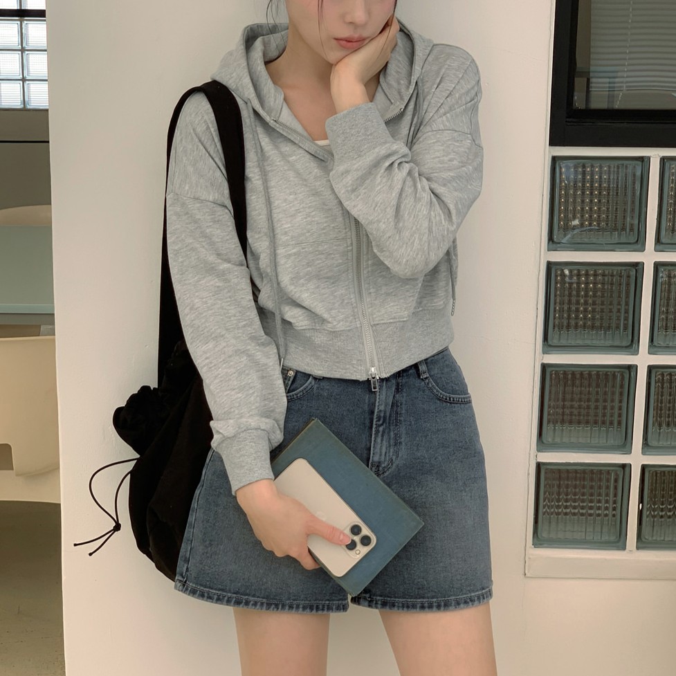 투웨이 지퍼 크롭 세미 루즈핏 후드 집업 - 상세 이미지 3