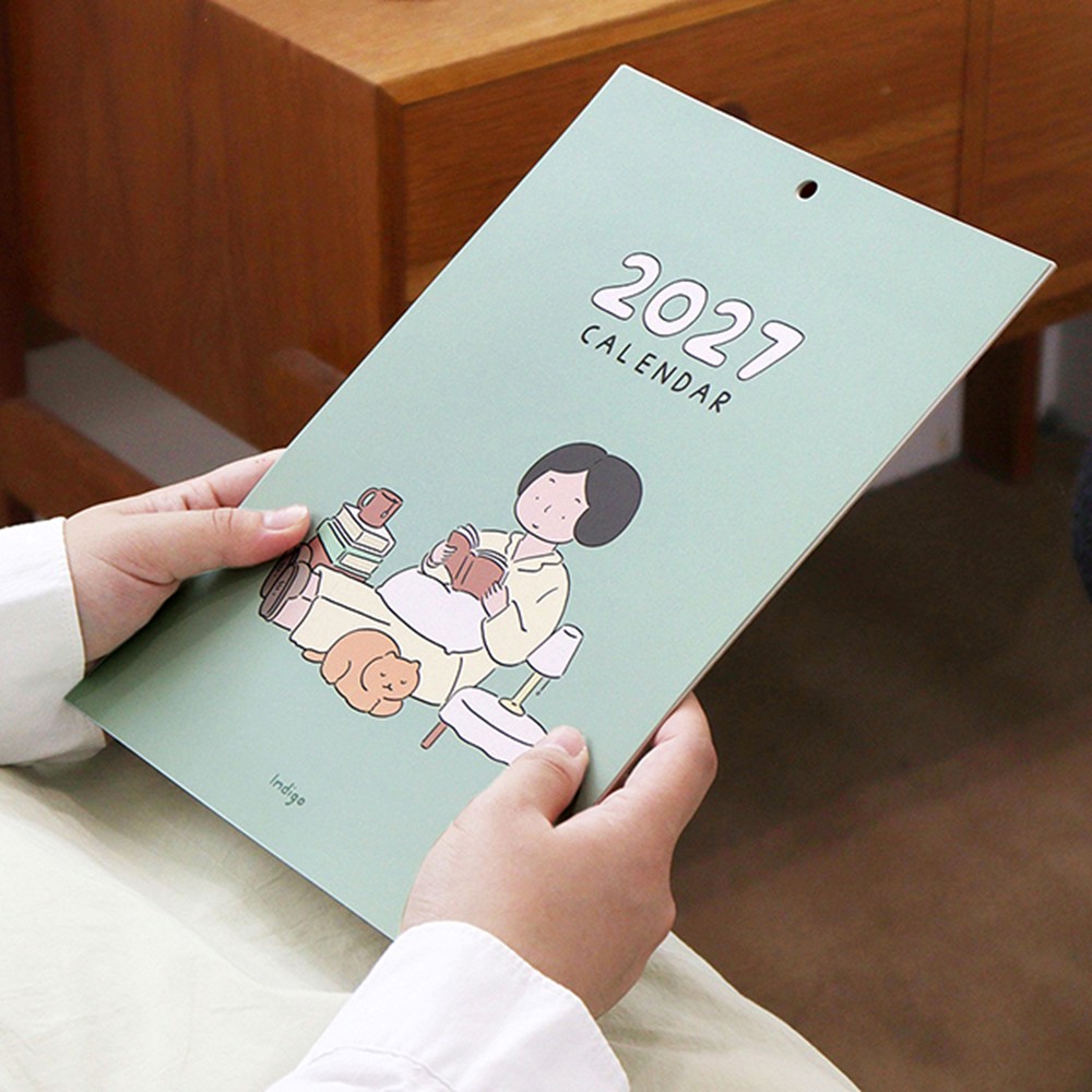 일상 2027년 귀여운 달력 일러스트 27년 캘린더 감성 인디고 2027 A4벽걸이, 1개 - 상세 이미지 2