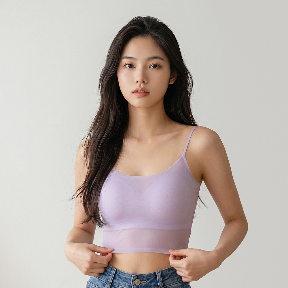 힙핑크 에어리 노와이어 시원한 얇은 쿨링 브라탑 (일체형패드) - 상품 이미지
