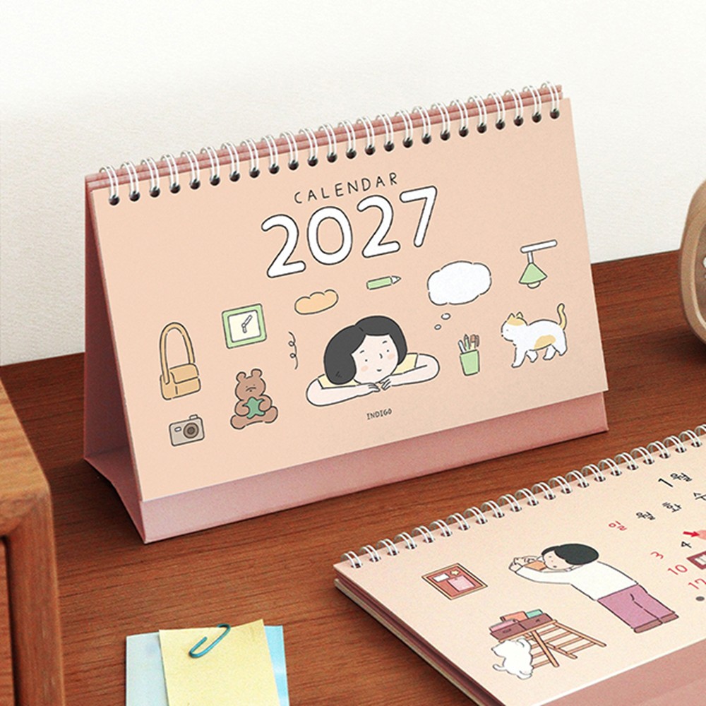 일상 2027년 귀여운 달력 일러스트 27년 캘린더 감성 인디고 2027 미니탁상, 1개 - 상세 이미지 2