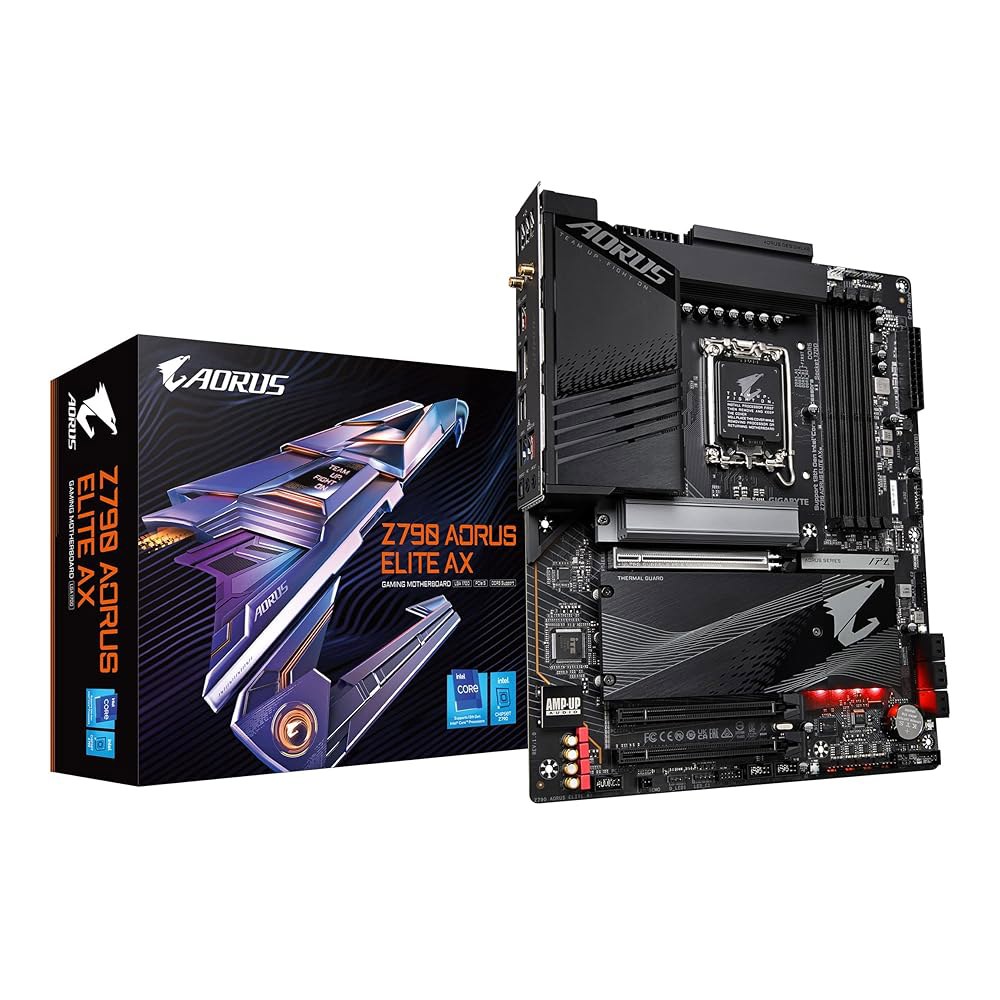 기가바이트 Z790 AORUS 엘리트 AX LGA 1700 ATX 마더보드, 인텔 코어 14세대/13세대/12세대, DDR5, 16+1+2 전원 위상, 4배 M.2, PCIe 5. - 상품 이미지